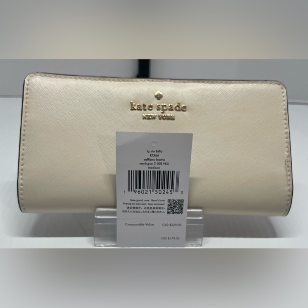 Kate Spade New York Madison Lg Slim Bifold Wallet Meringue,Saffiano Leather NWT - Picture 4 of 9